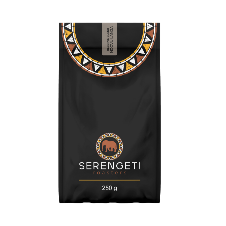 Serengeti Roasters Ndovu Langa Coffee Blend – Medium-dark roast with African dark chocolate, molasses and fruit notes from Ugande and Rwanda.